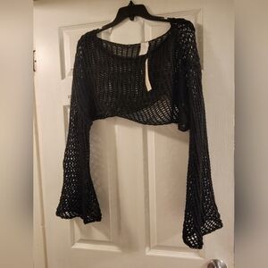 Elegant Black Knit Top with Bell Sleeves